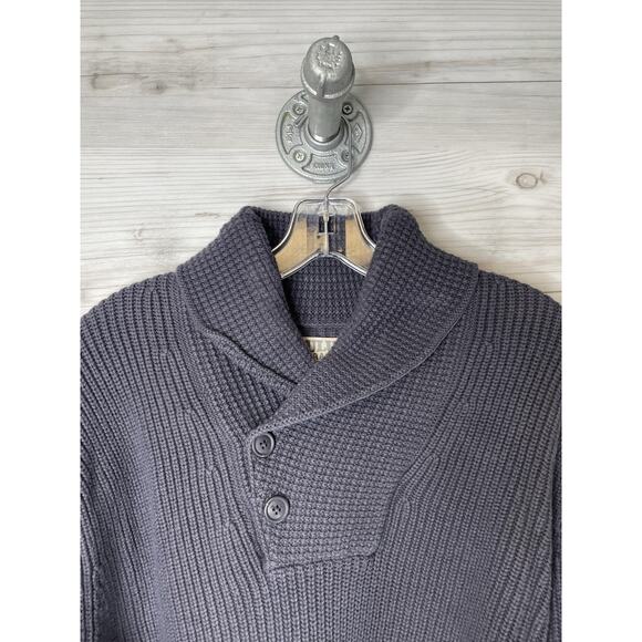 Duluth Trading Sweater Mens XL Ink Blue Shawl Collar Button Knit Elbow Patch - Picture 2 of 10